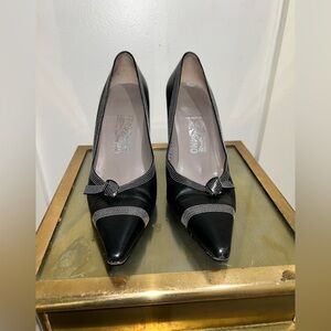 Salvatore Ferragamo Grace Black Nero Calf Pointy Toe Black Pump
